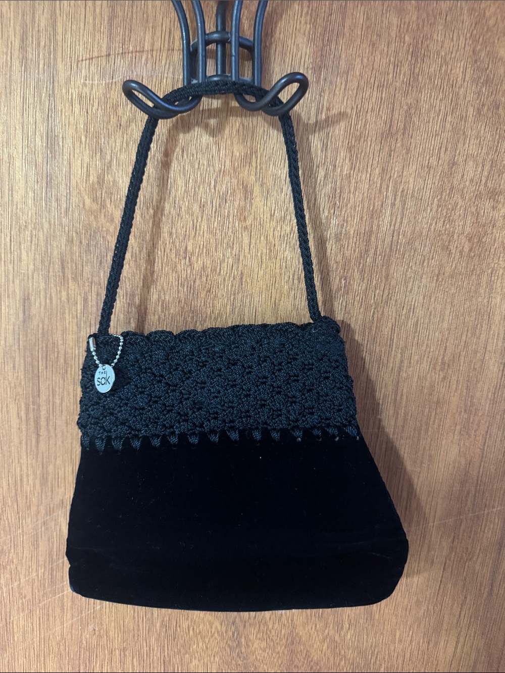 The Sak: Black Crochet-Top Velvet Shoulder Bag